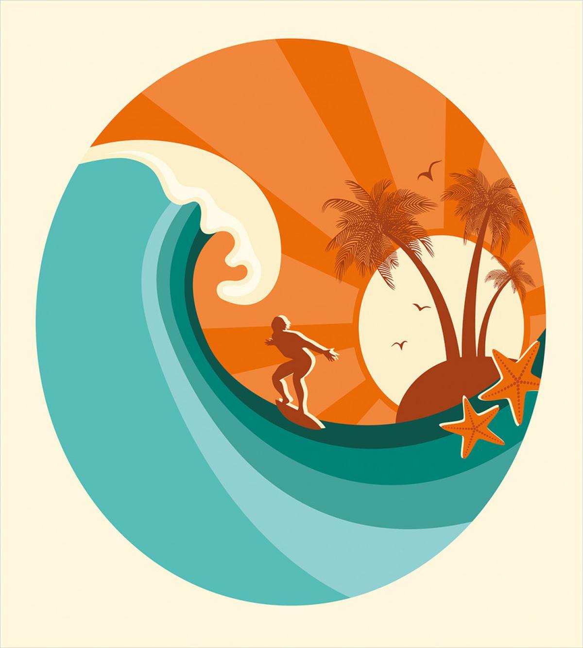 Retro Man Surfing — Pattern