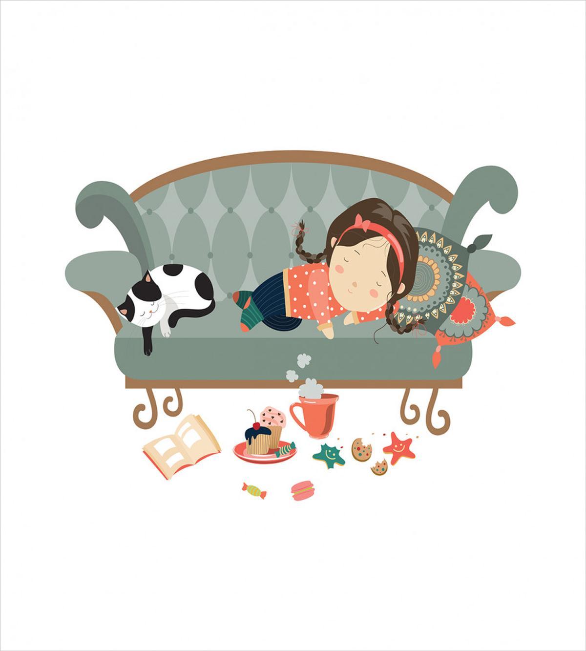 Sleeping Girl with Cat — Pattern