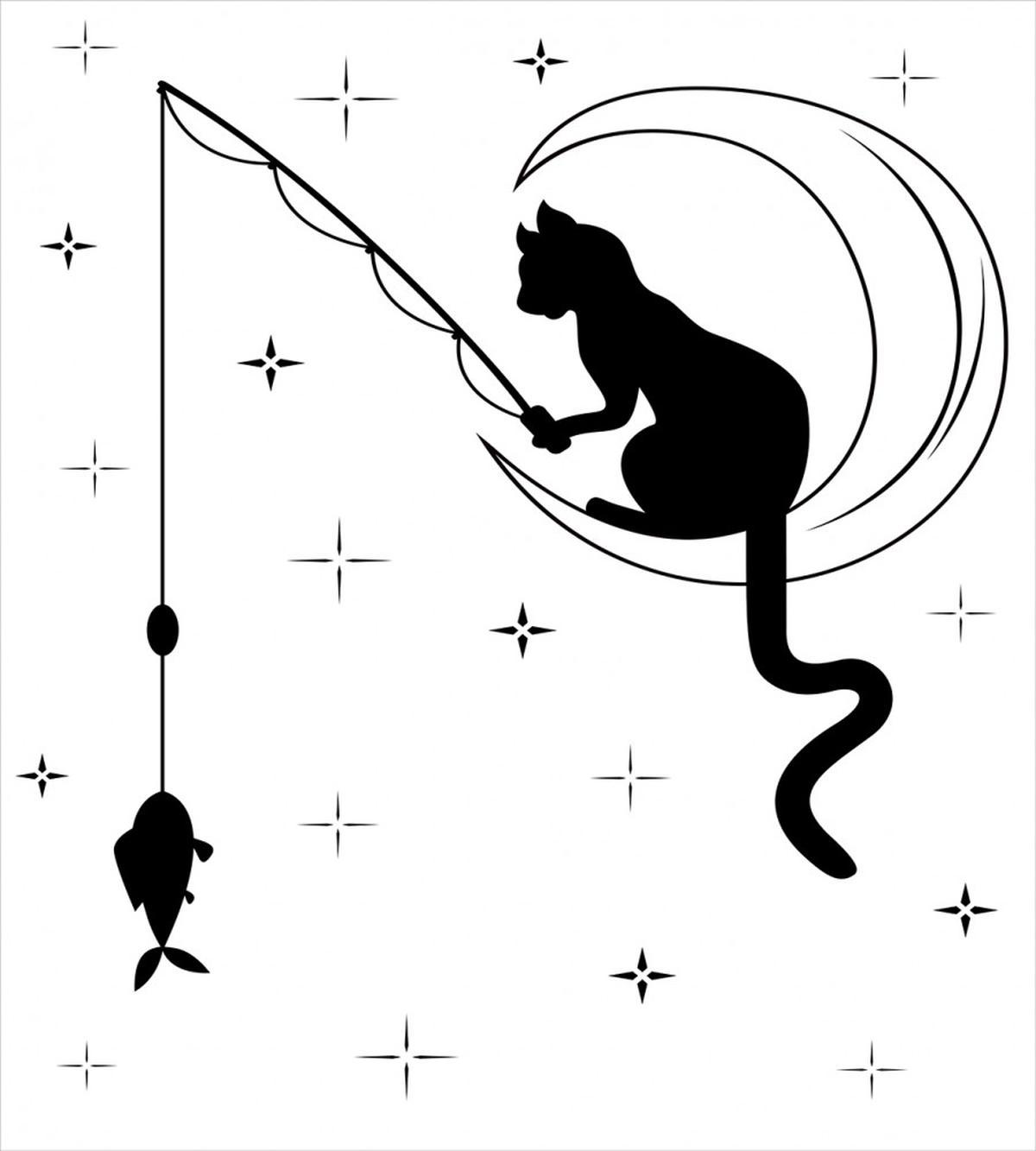 Fishing Kitty on Moon Art — Pattern