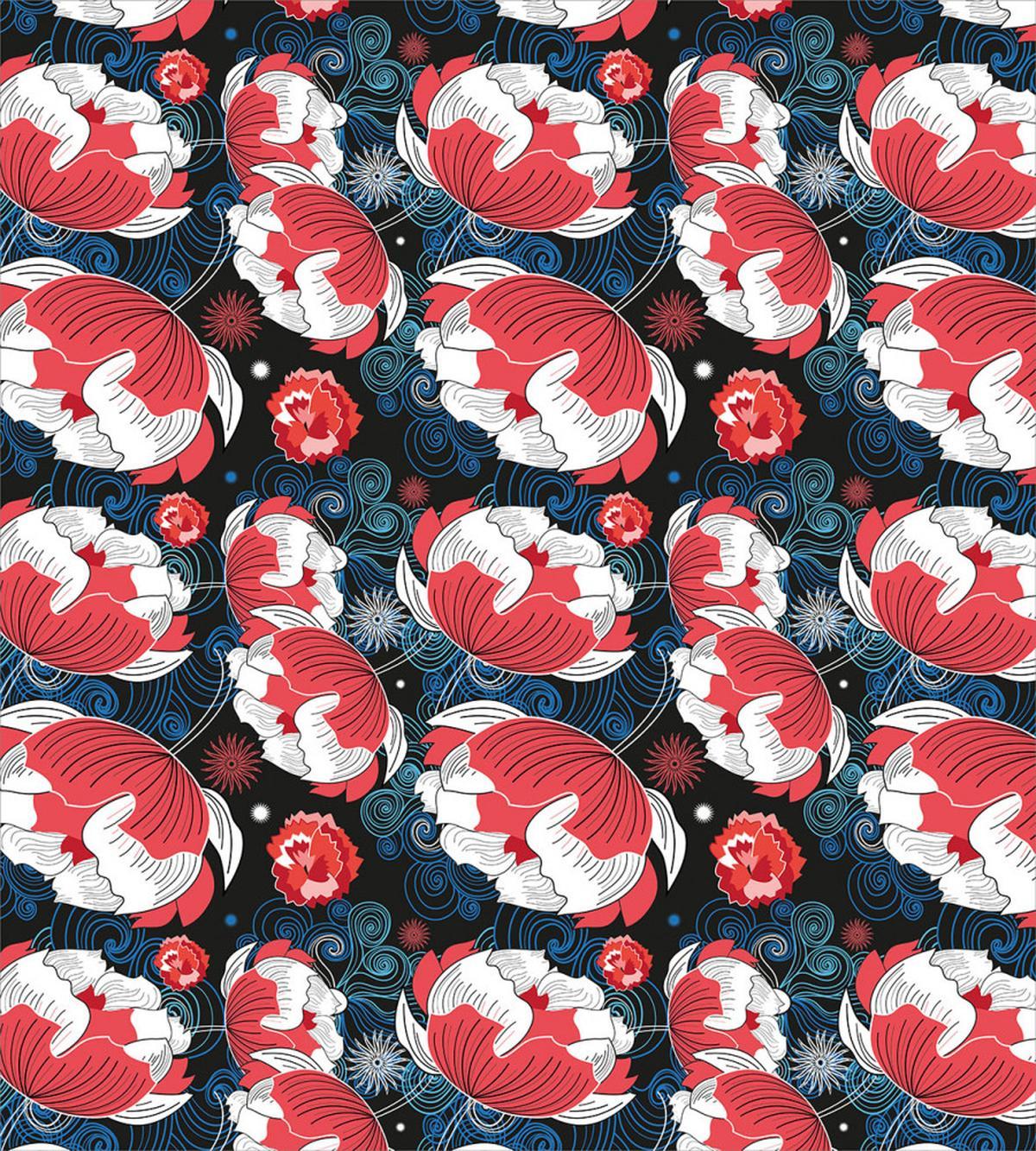Flowers and Swirls on Dark — Pattern