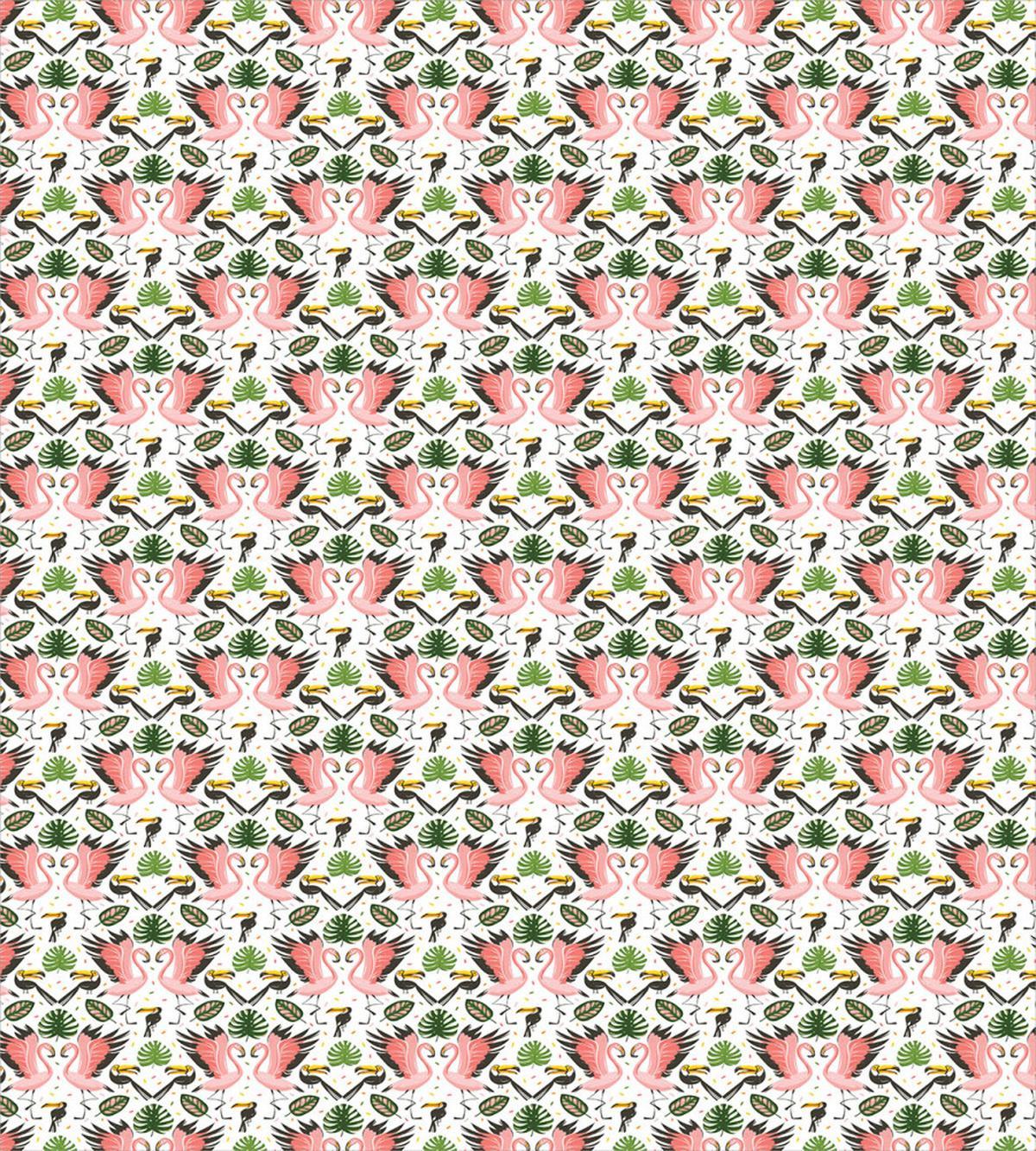 Exotic Flamingo and Leaves — Pattern