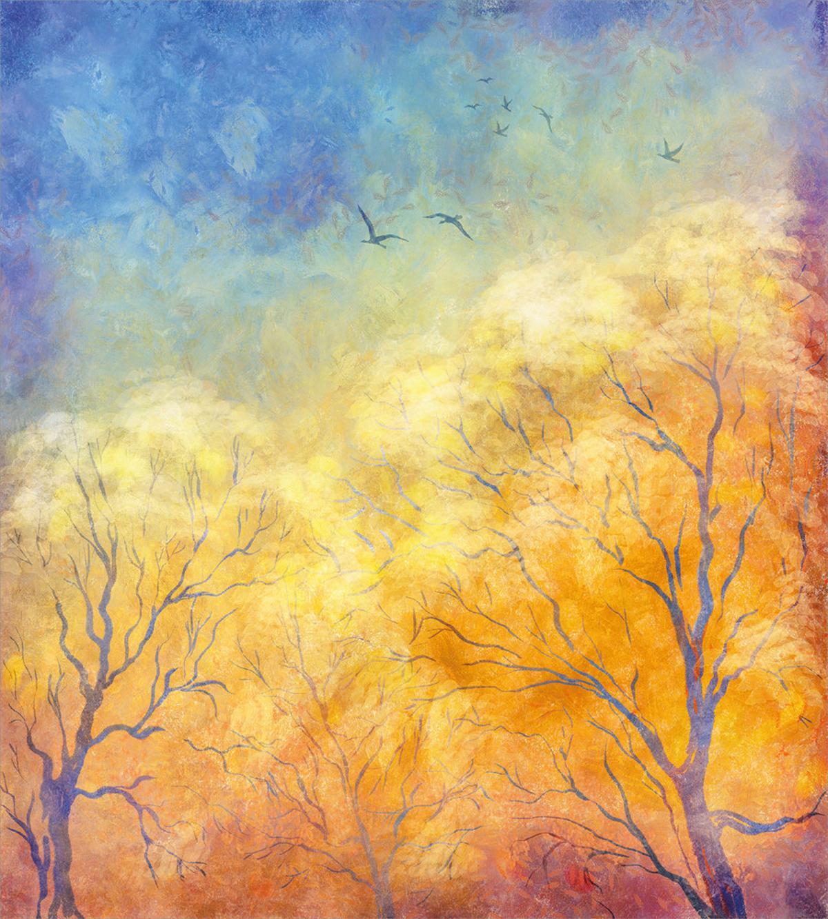 Autumn Trees Gulls Sky — Pattern