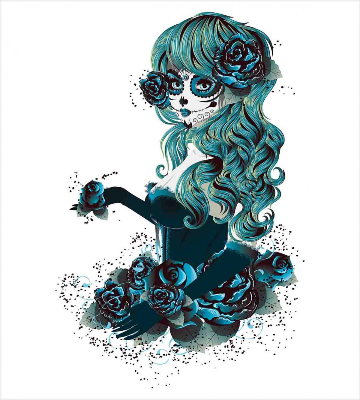 Grunge Skull Girl Roses — Pattern