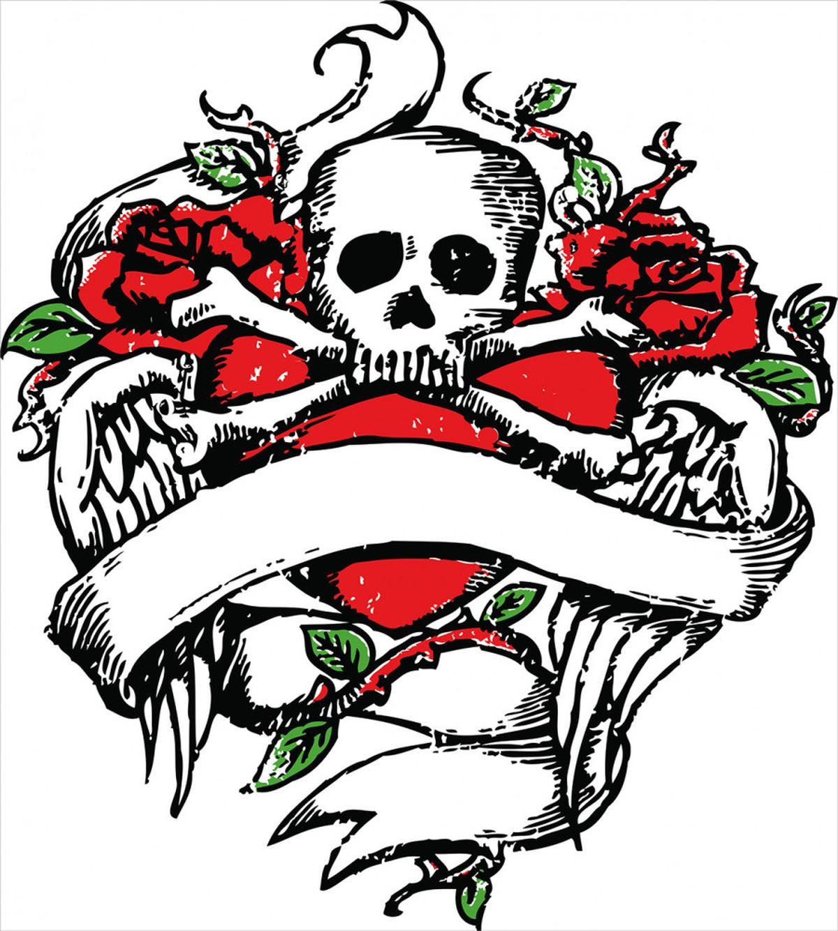 Sketch Skull Big Red Heart — Pattern