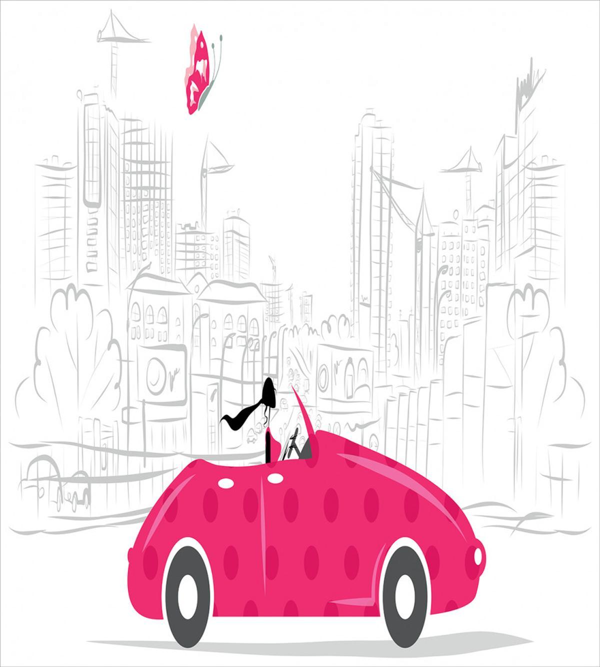 Woman Driving Vintage Car — Pattern