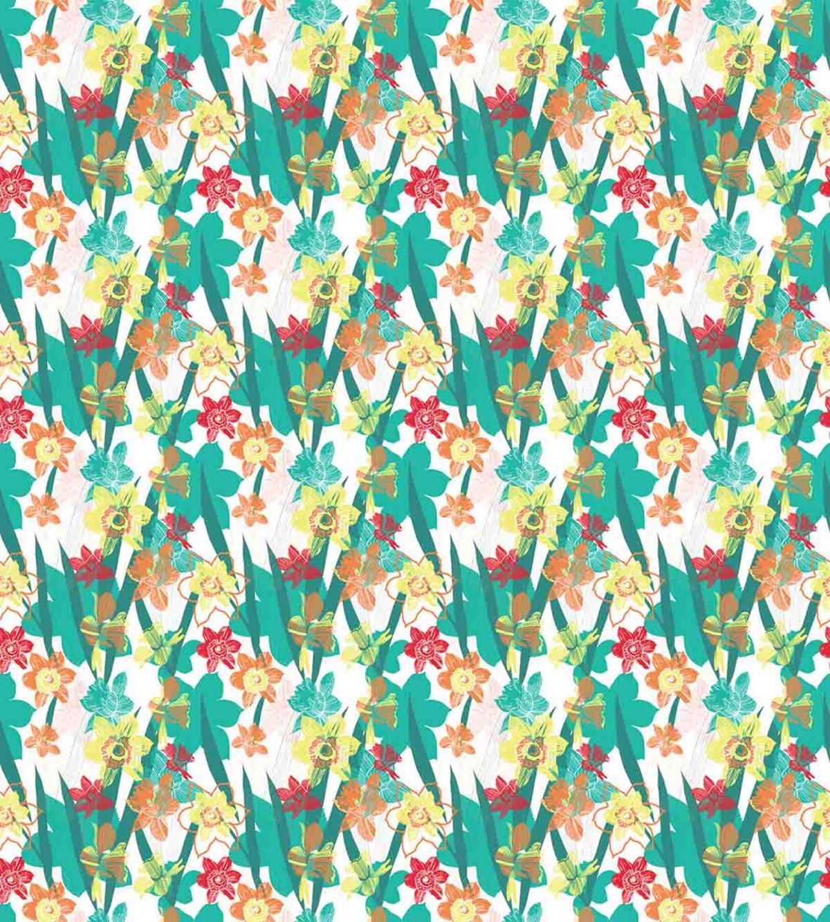 Colorful Flowers and Leaf — Pattern