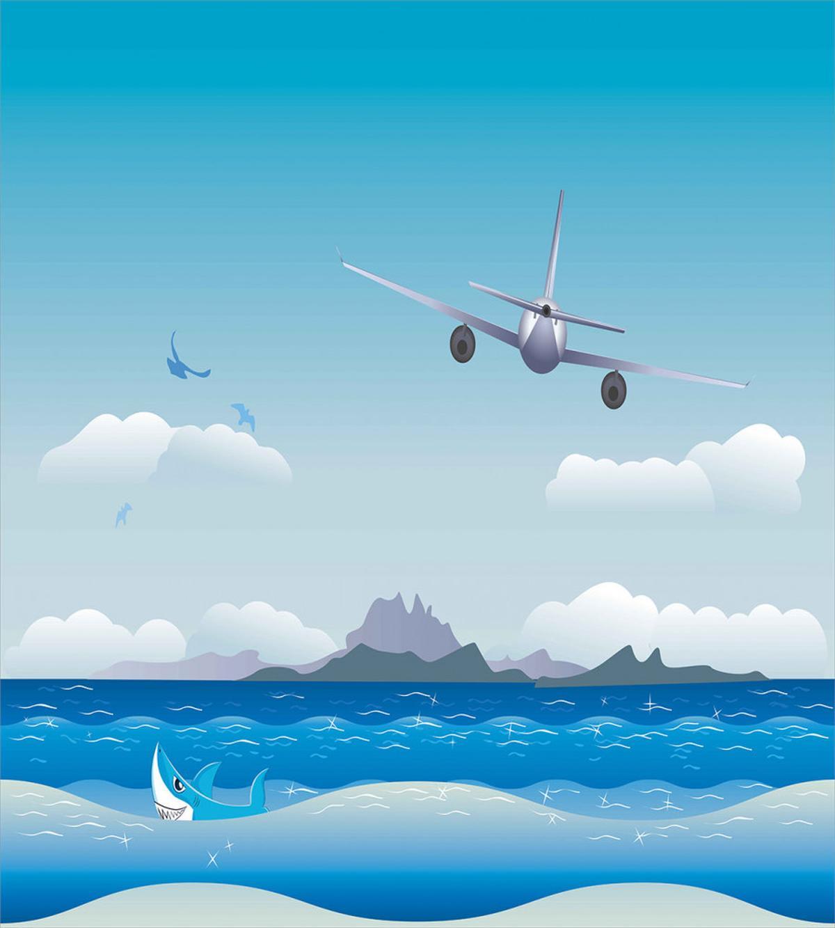 Plane Fly on Sea and Shark — Pattern