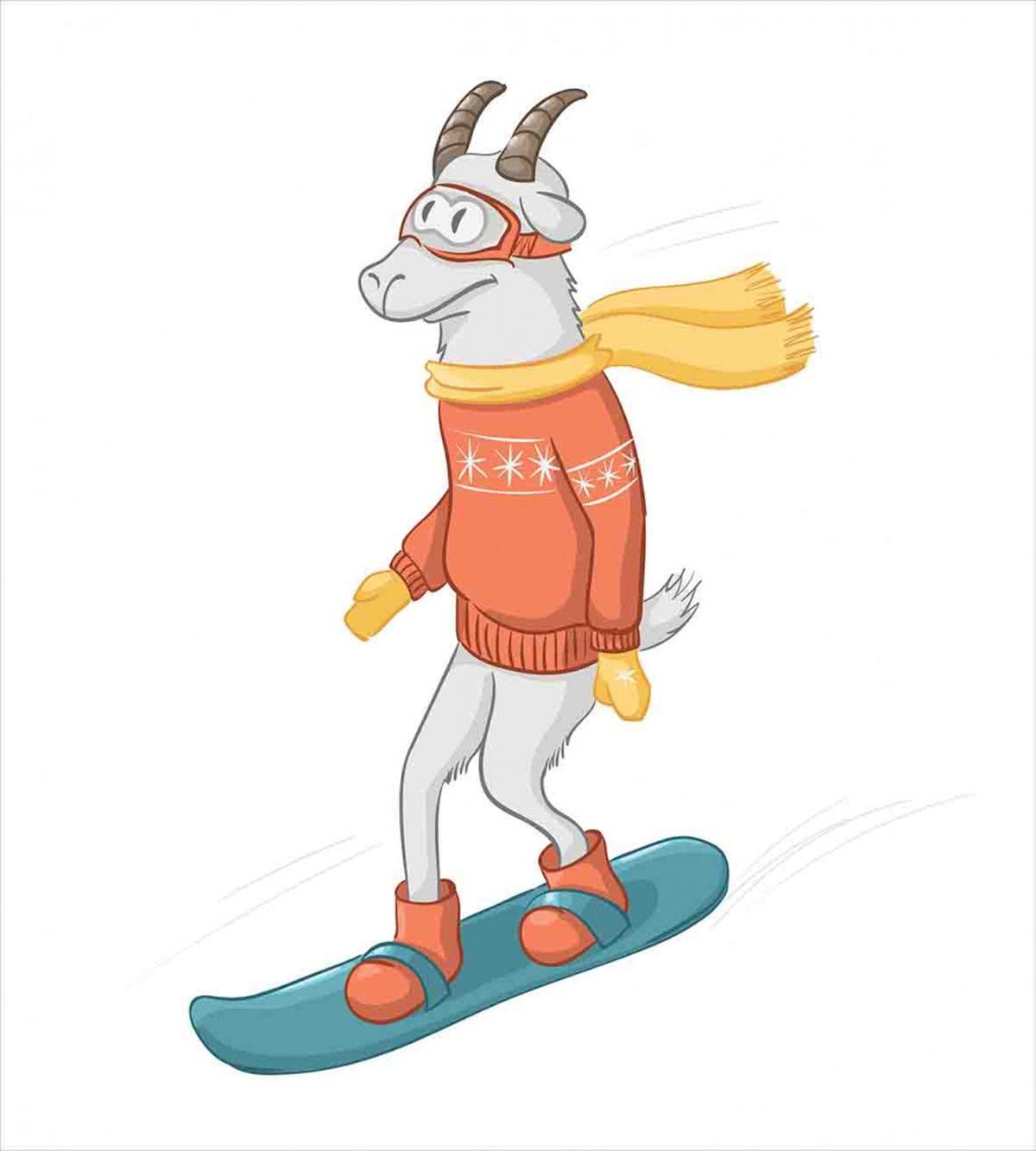 Cartoon Goat Snowboarding — Pattern