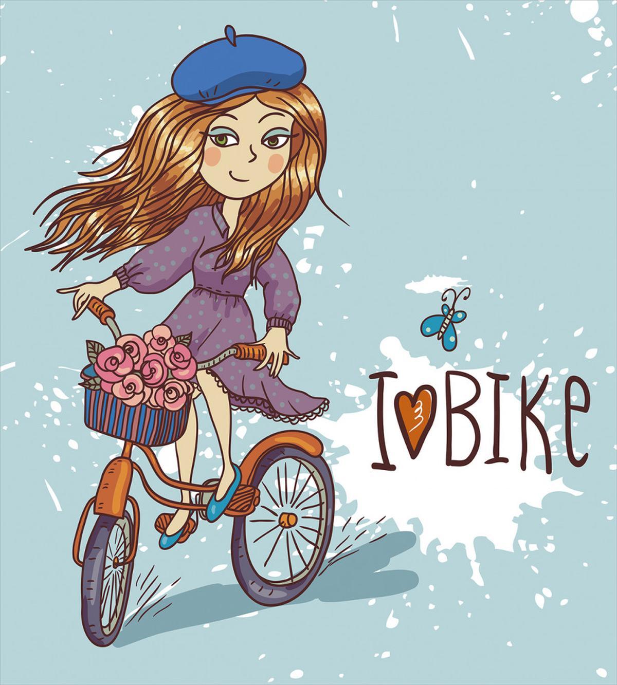 Cartoon Girl with Bike — Pattern