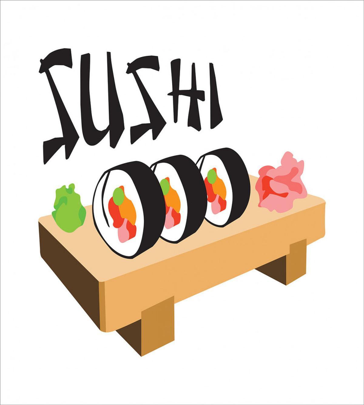 Sushi Wooden Folk Food Plate — Pattern