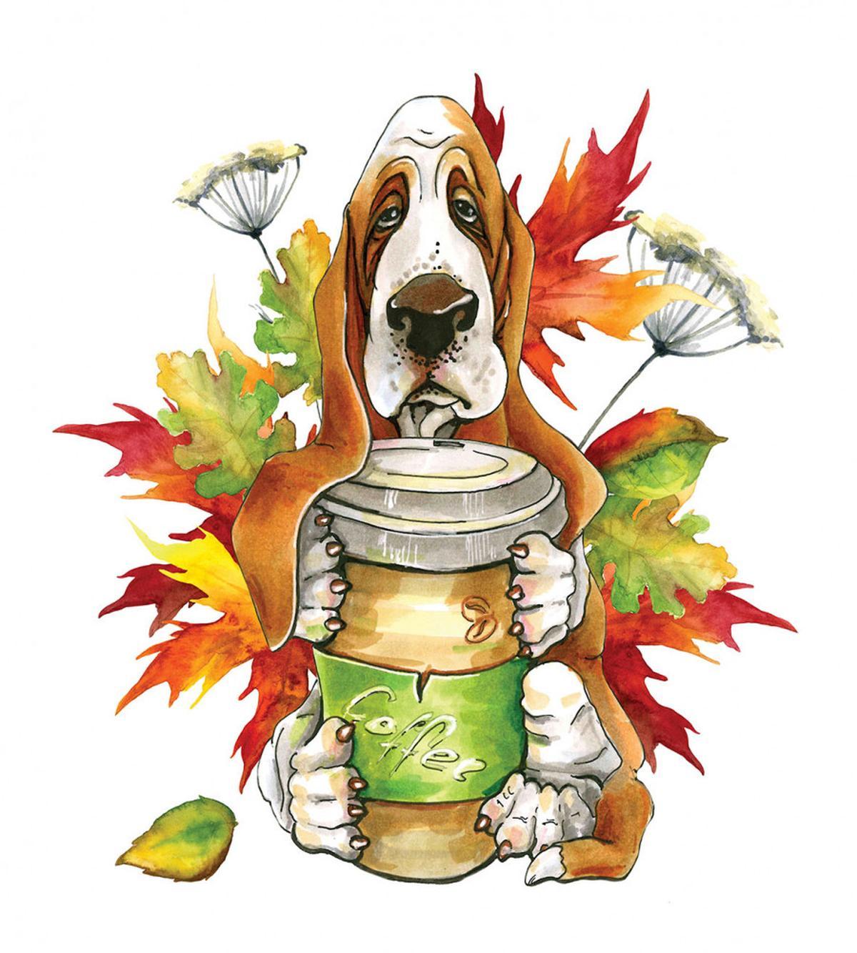 Dog Coffee Autumn Leaf — Pattern