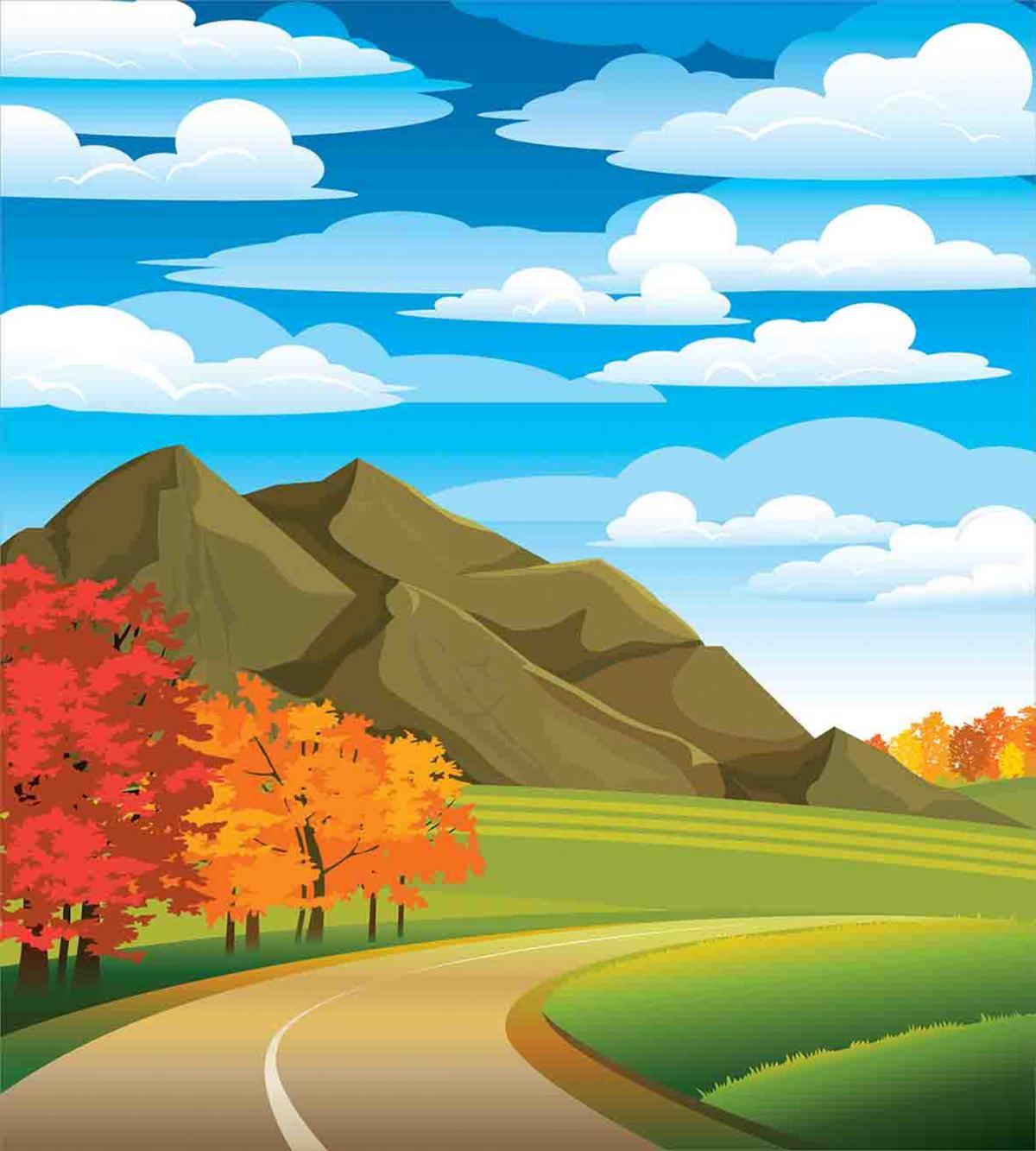 Autumn Road Trees Leaves — Pattern