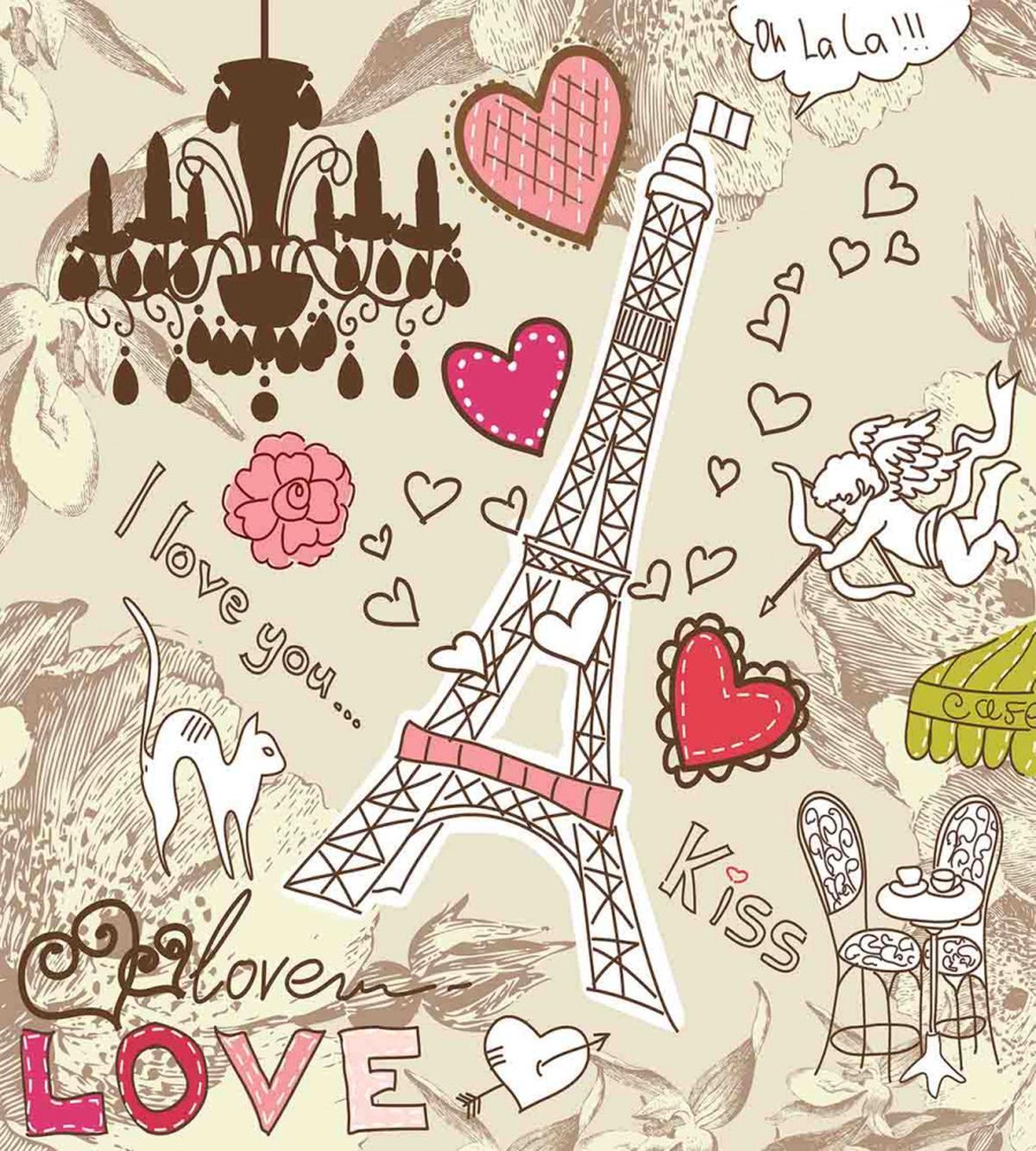 Doodle Eiffel Tower Love — Pattern