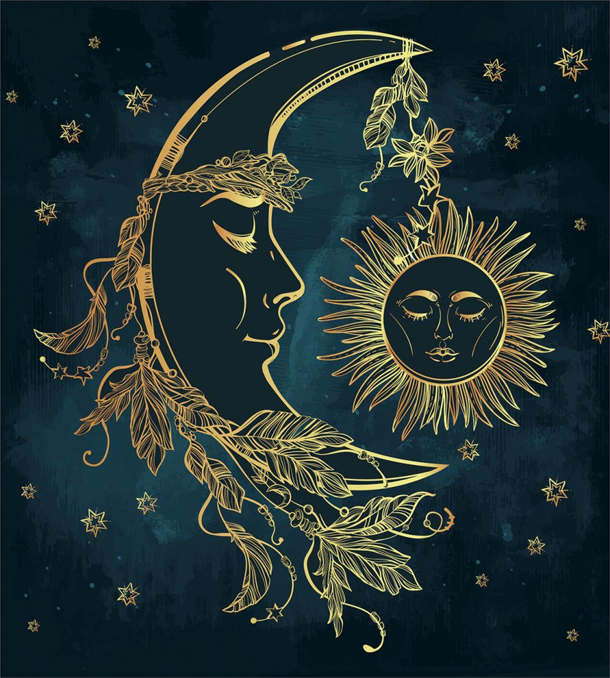 Moon with Boho Feathers — Pattern