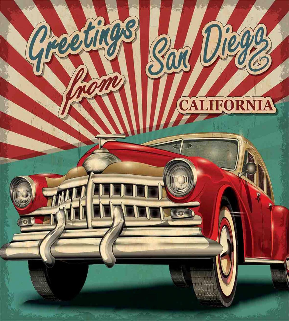 Greetings Words Retro Car — Pattern