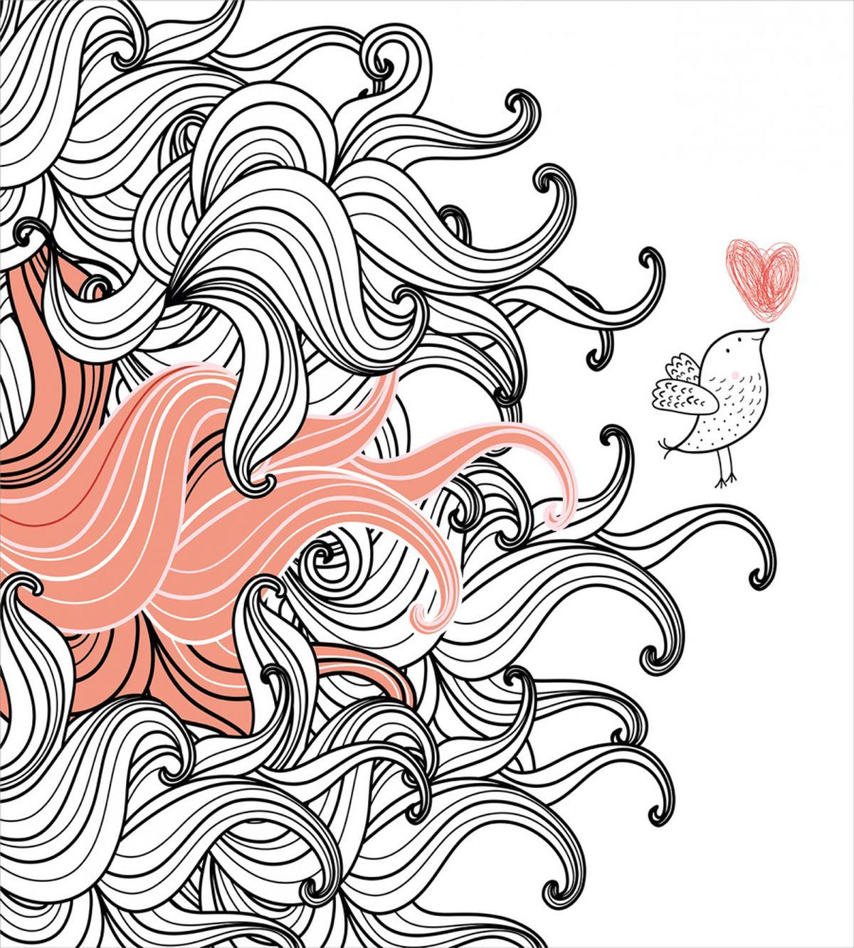 Graphic Swirls Wave Bird — Pattern
