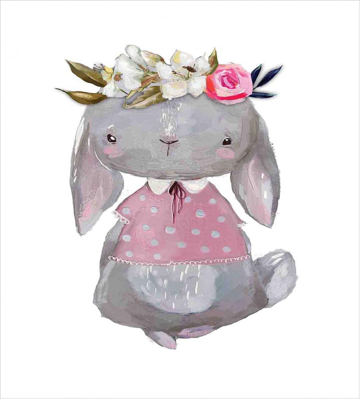 Girl Hare Flowers Art — Pattern
