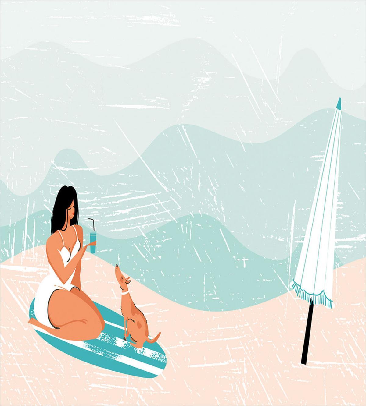 Girl and Dog at Coast — Pattern
