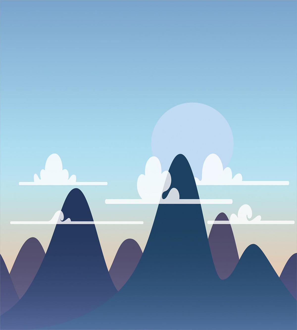 Pastel Mountains and Clouds — Pattern