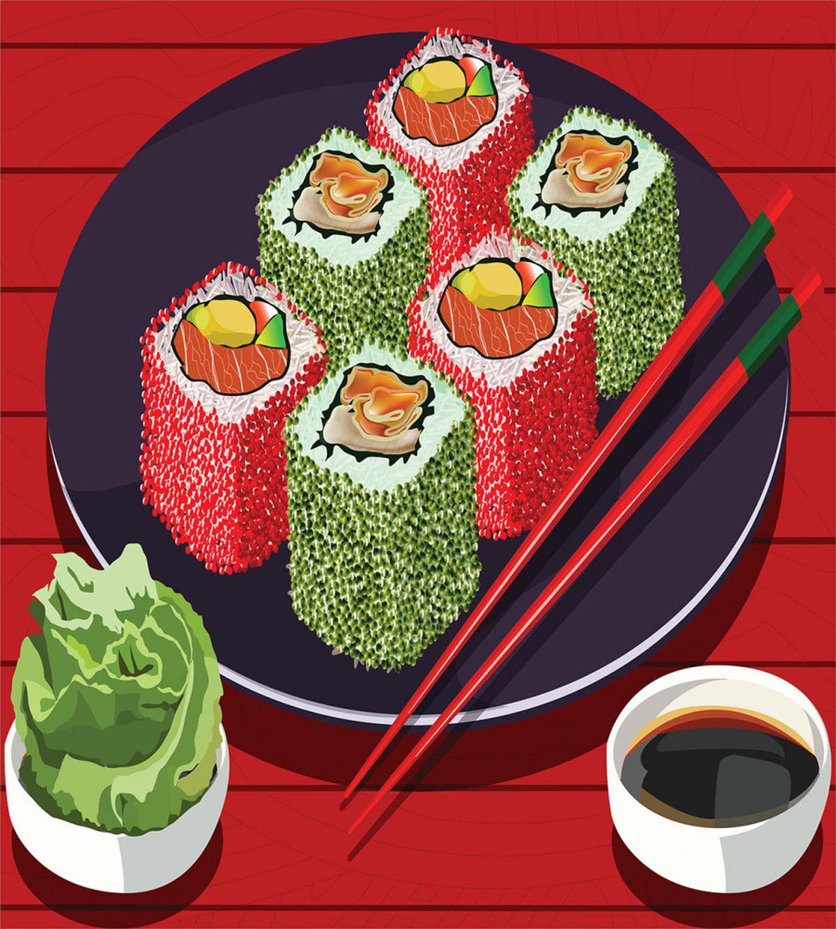 Delicious Sushi Cartoon Art — Pattern