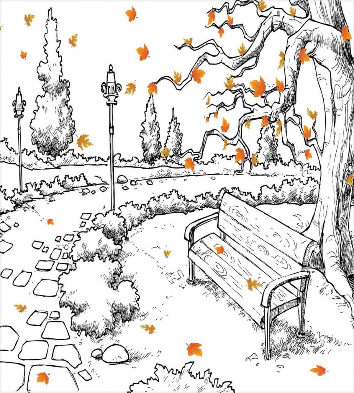 Autumn Park Tree Sketch — Pattern