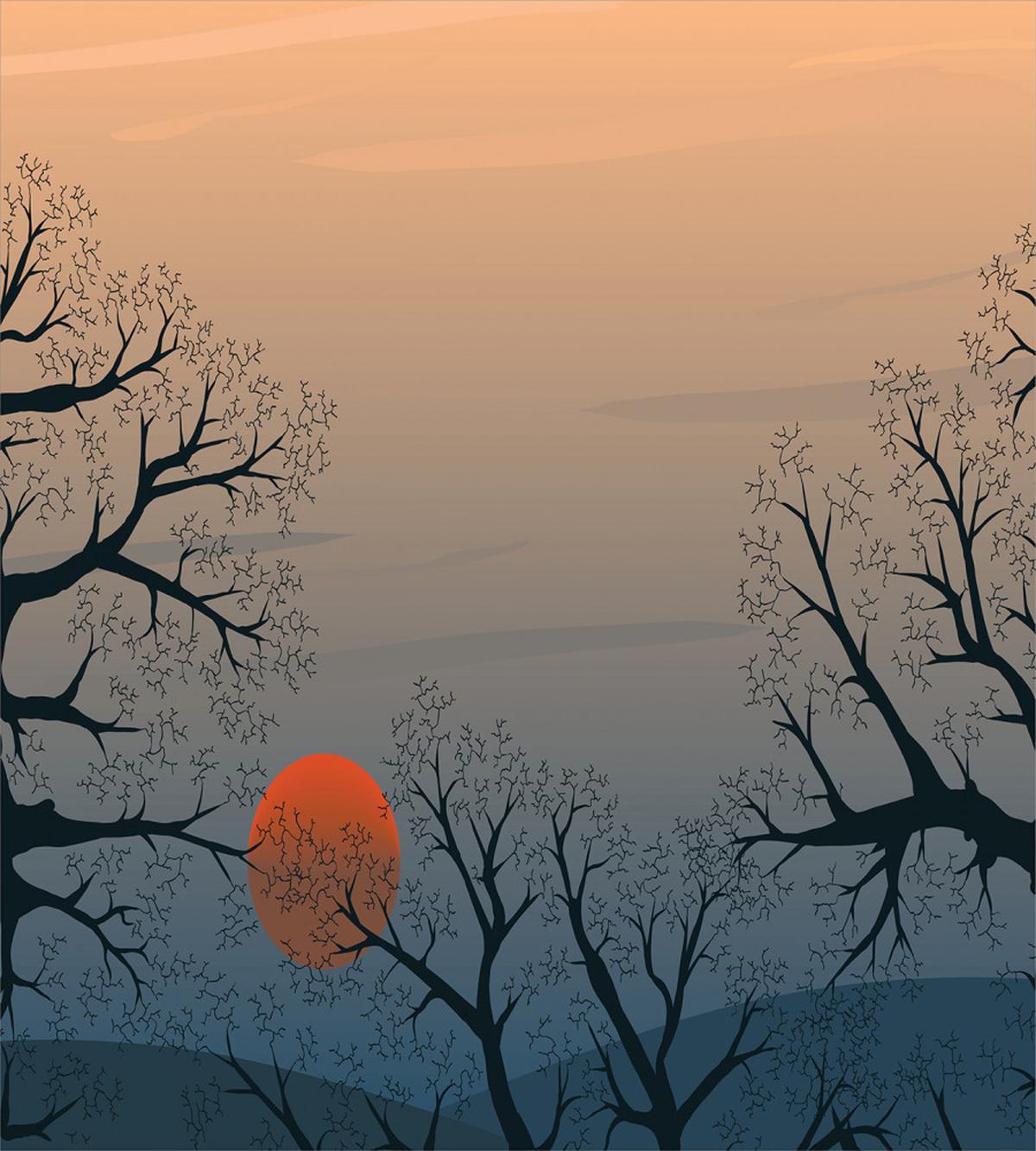 Sunrise Branches Misty Sky — Pattern
