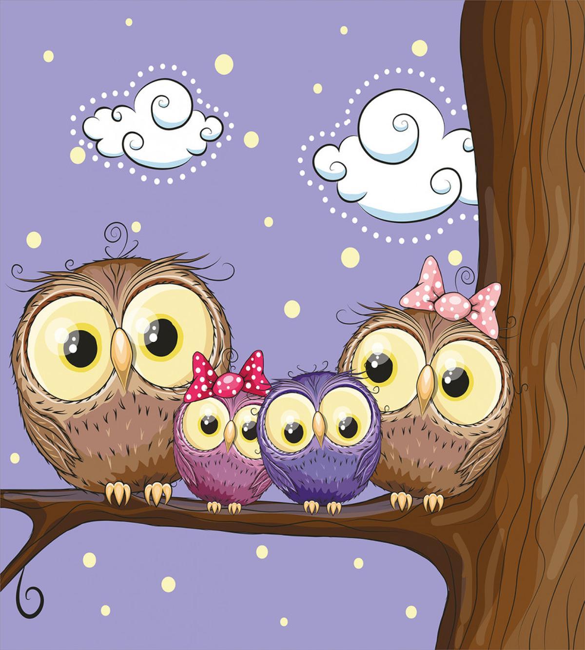 Cartoon Style Owl Family — Pattern