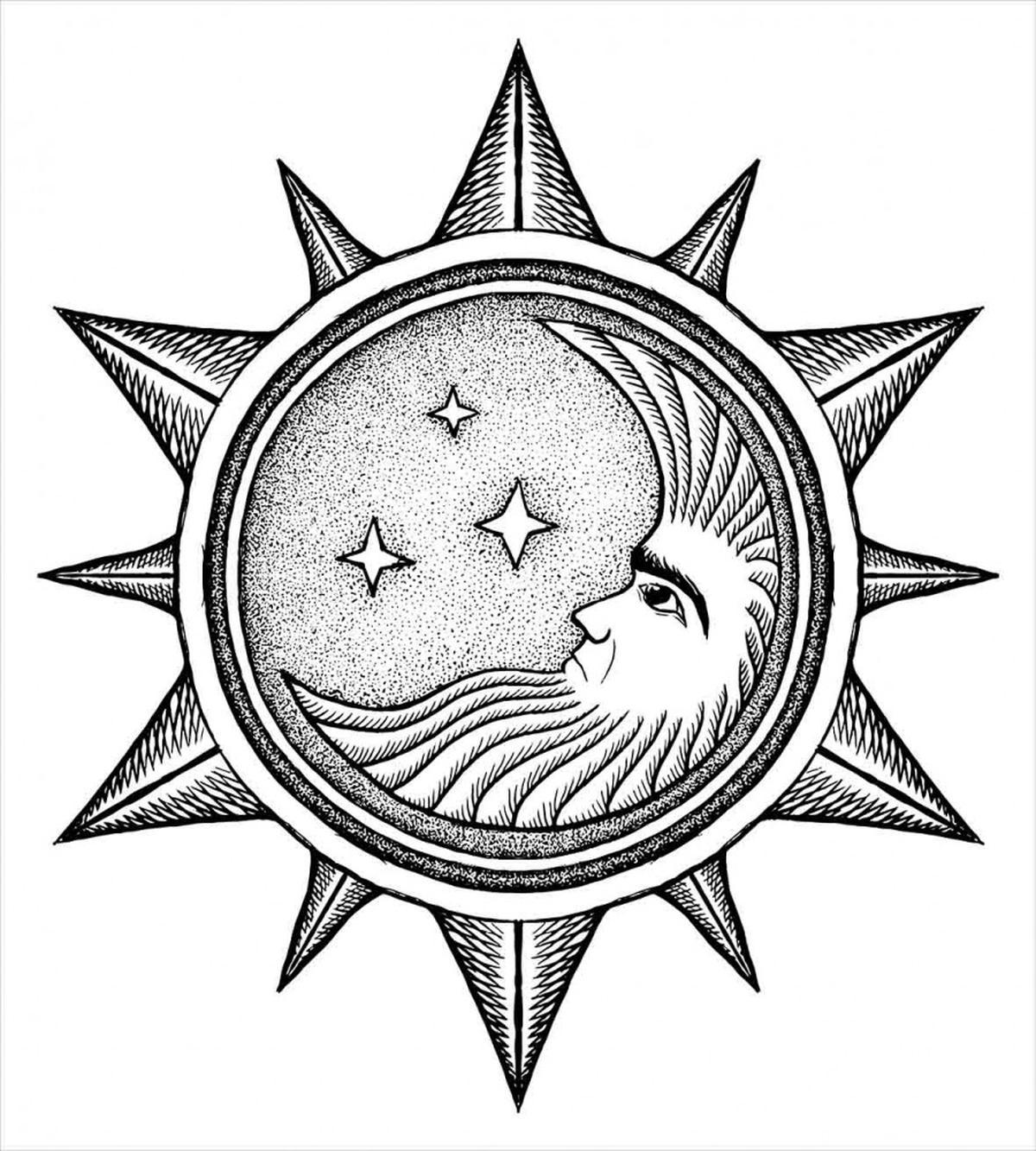 Moon with Stars in Sun — Pattern