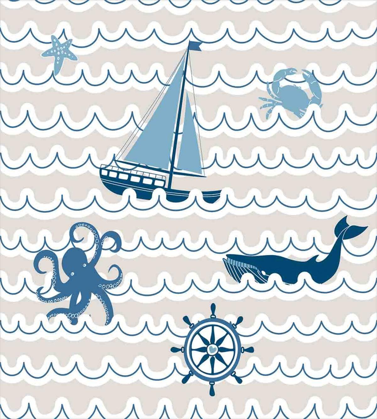 Cartoon Ship Whale Waves — Pattern