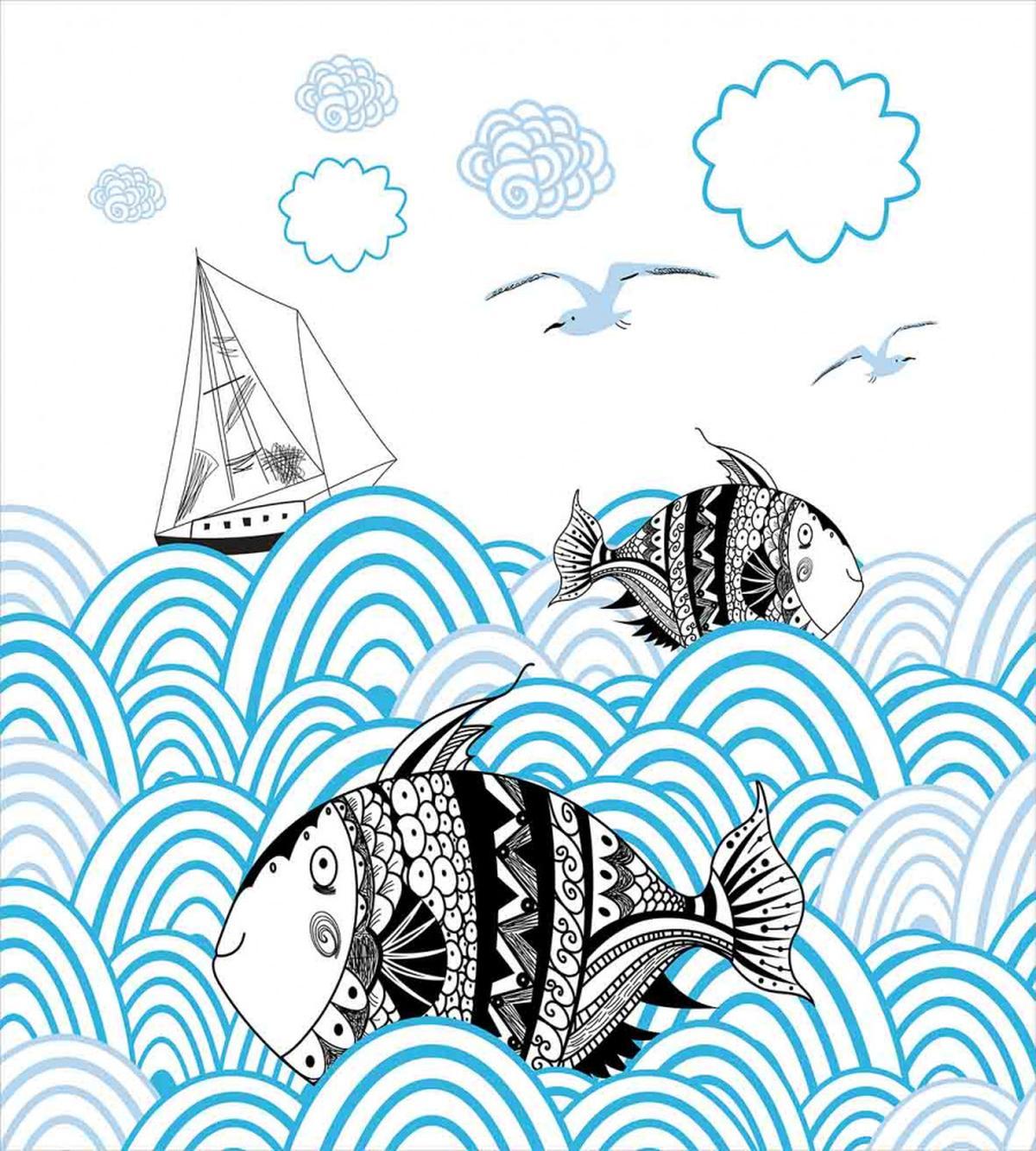 Sketch Boat and Animals — Pattern