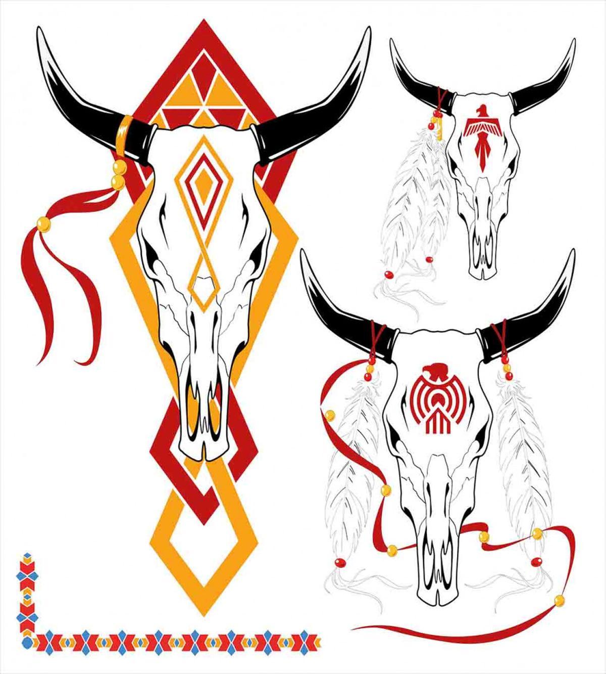 Bulls Head with Feather — Pattern