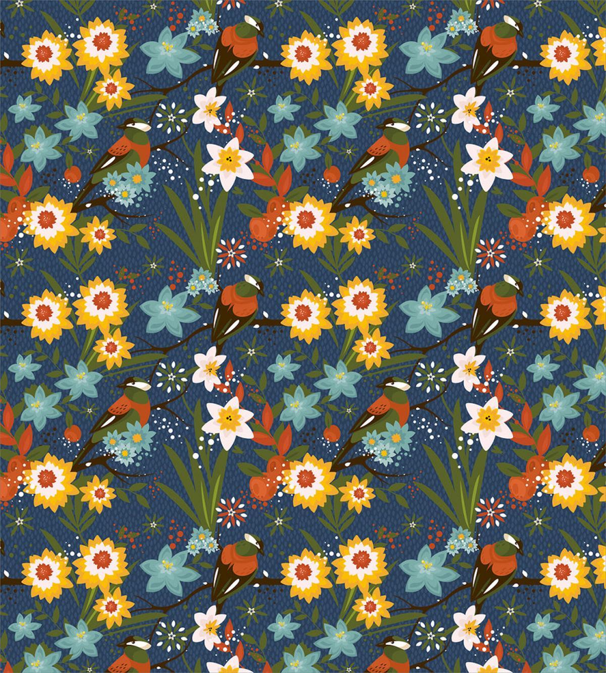 Vintage Birds Blossoms Art — Pattern