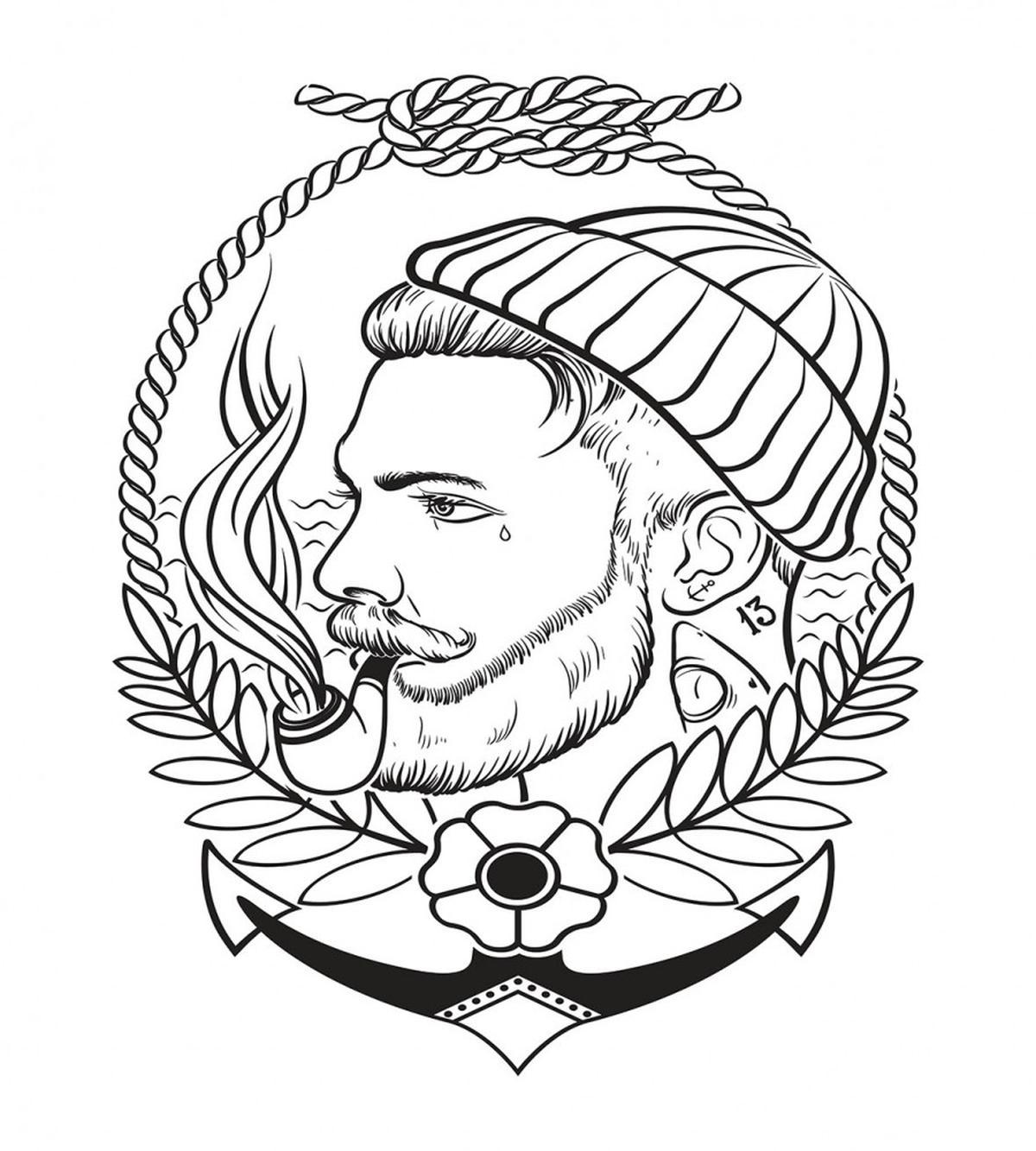 Outline Sailor with Pipe — Pattern
