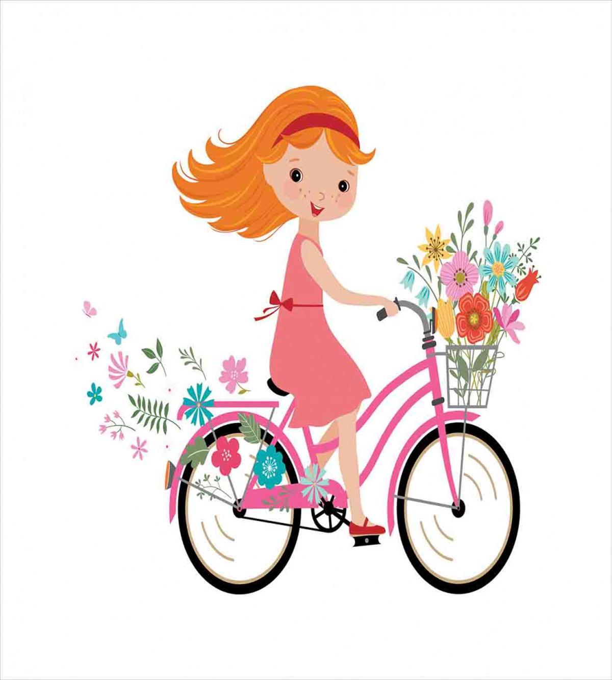 Happy Girl on Bike Flowers — Pattern
