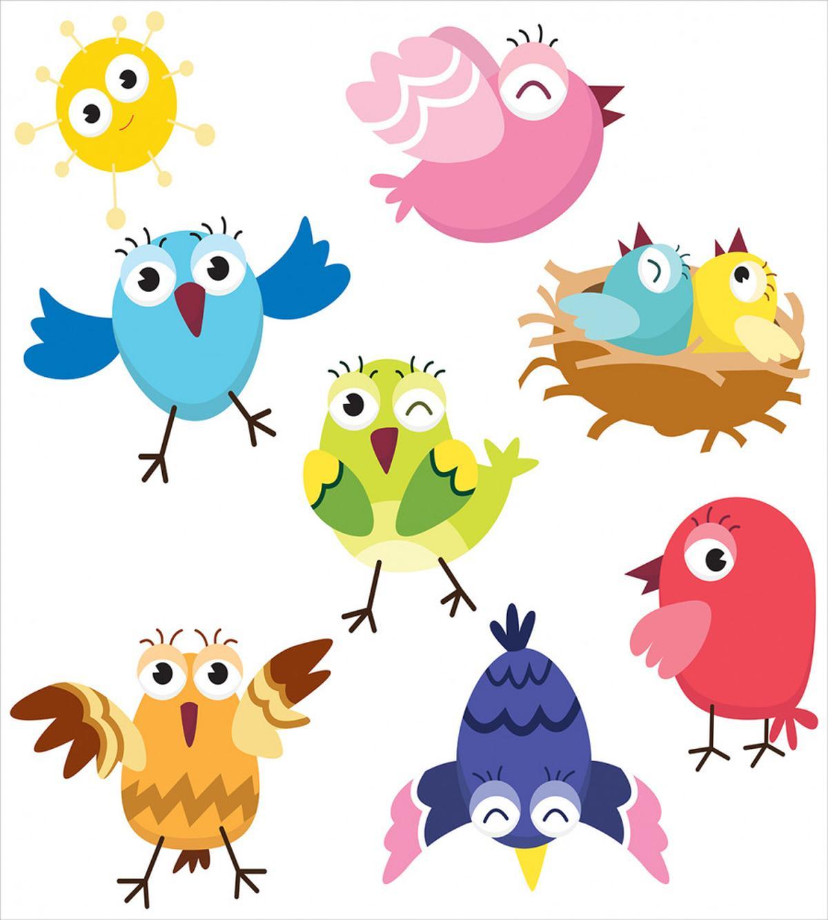 Funny Birds Sun Cartoon — Pattern