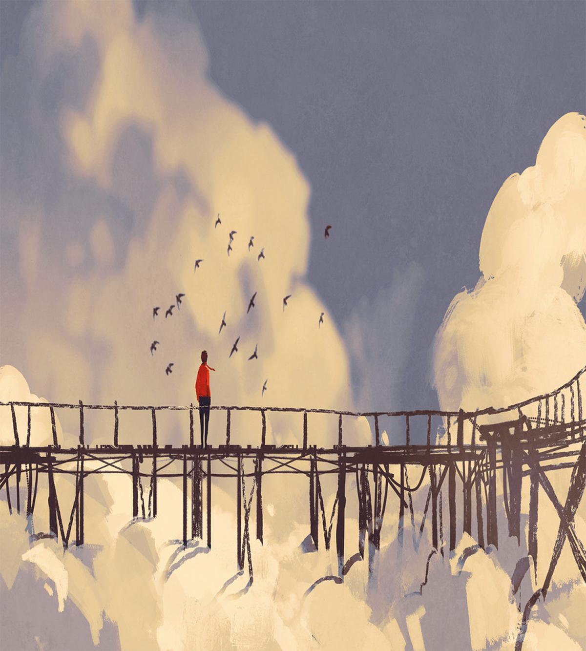 Man Standing on Bridge — Pattern
