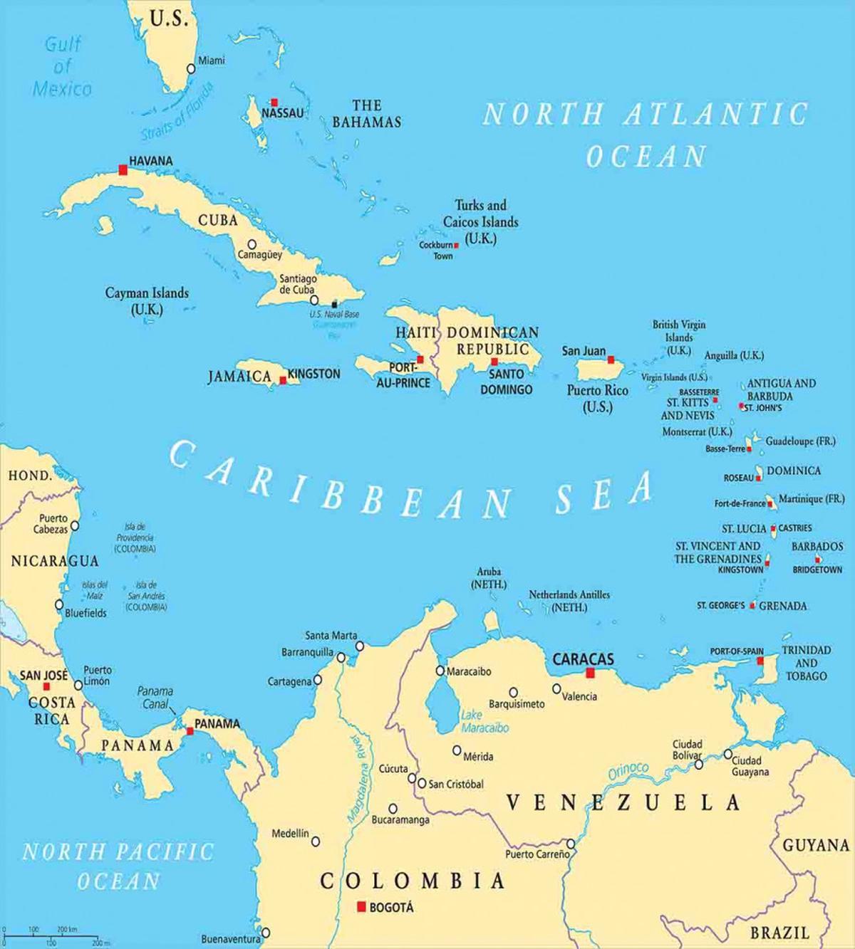 Caribbean Capitals Map — Pattern