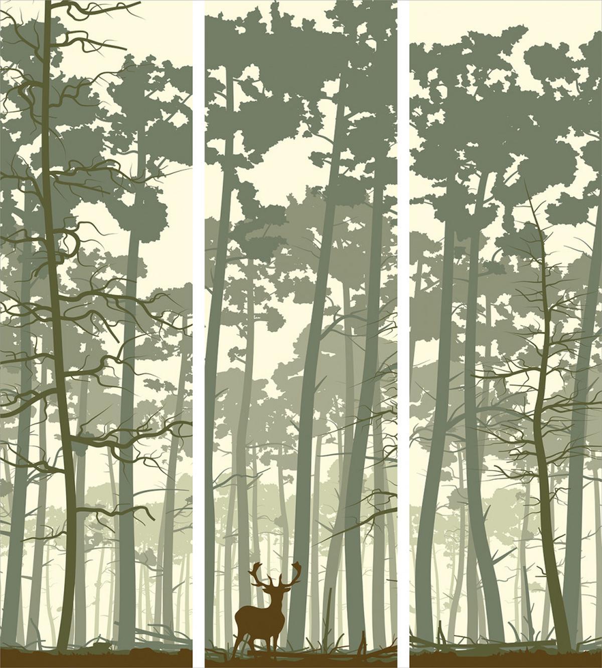 Pine Trees Deer Motif — Pattern