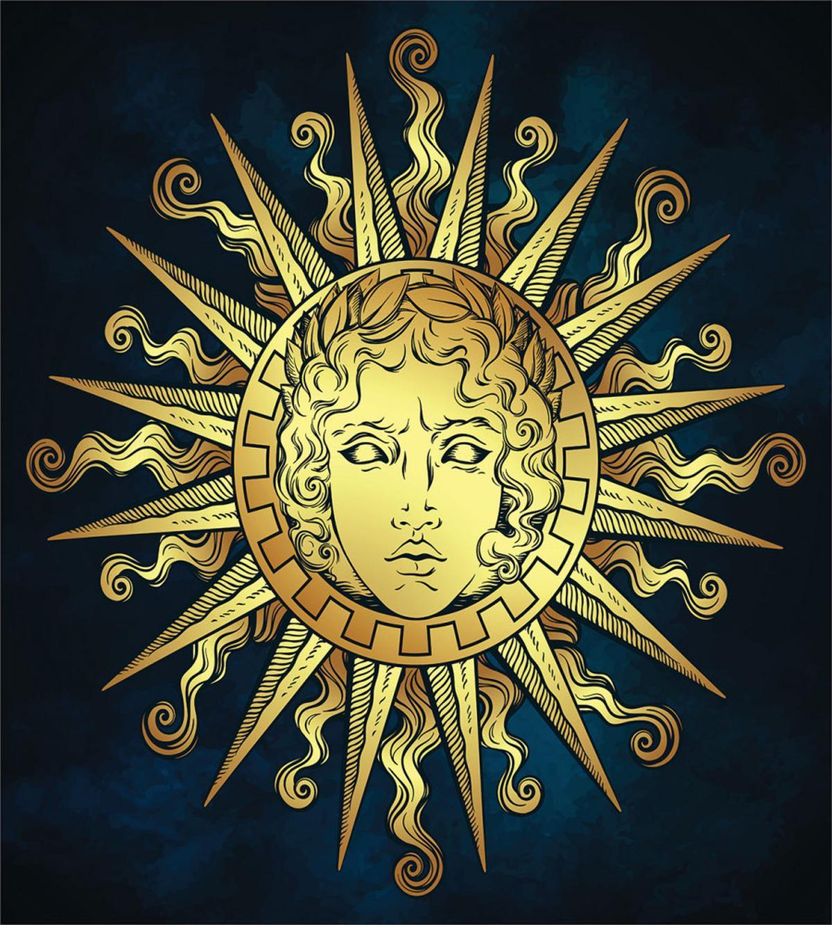 Sun with Antique Woman Face — Pattern