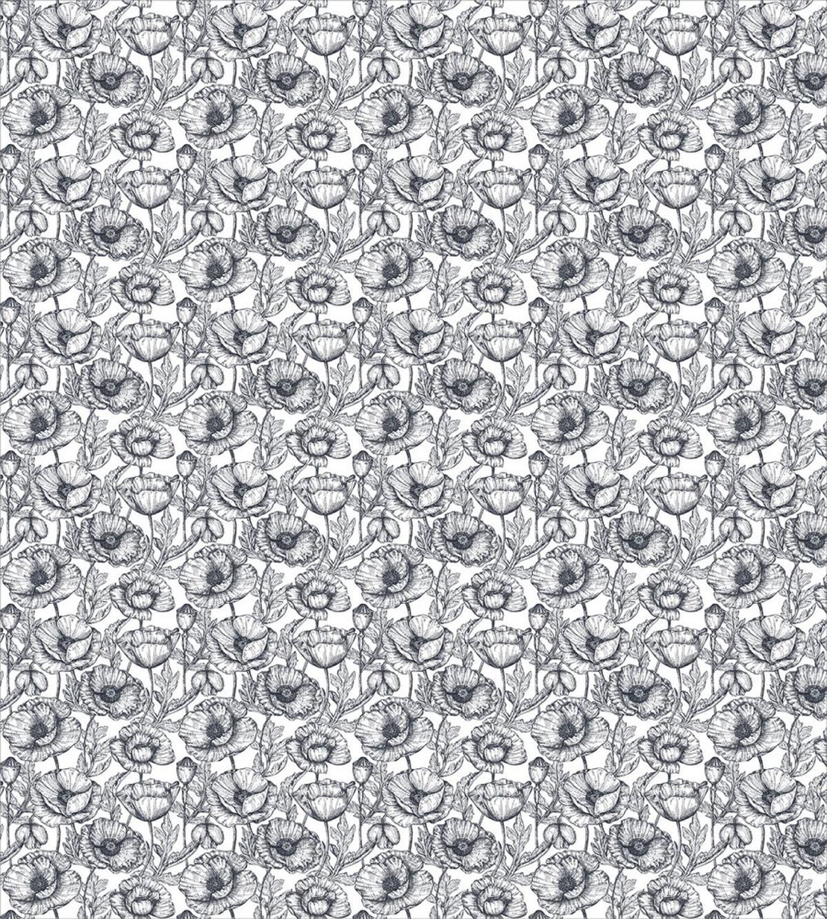 Monochrome Poppy Sketch Art — Pattern