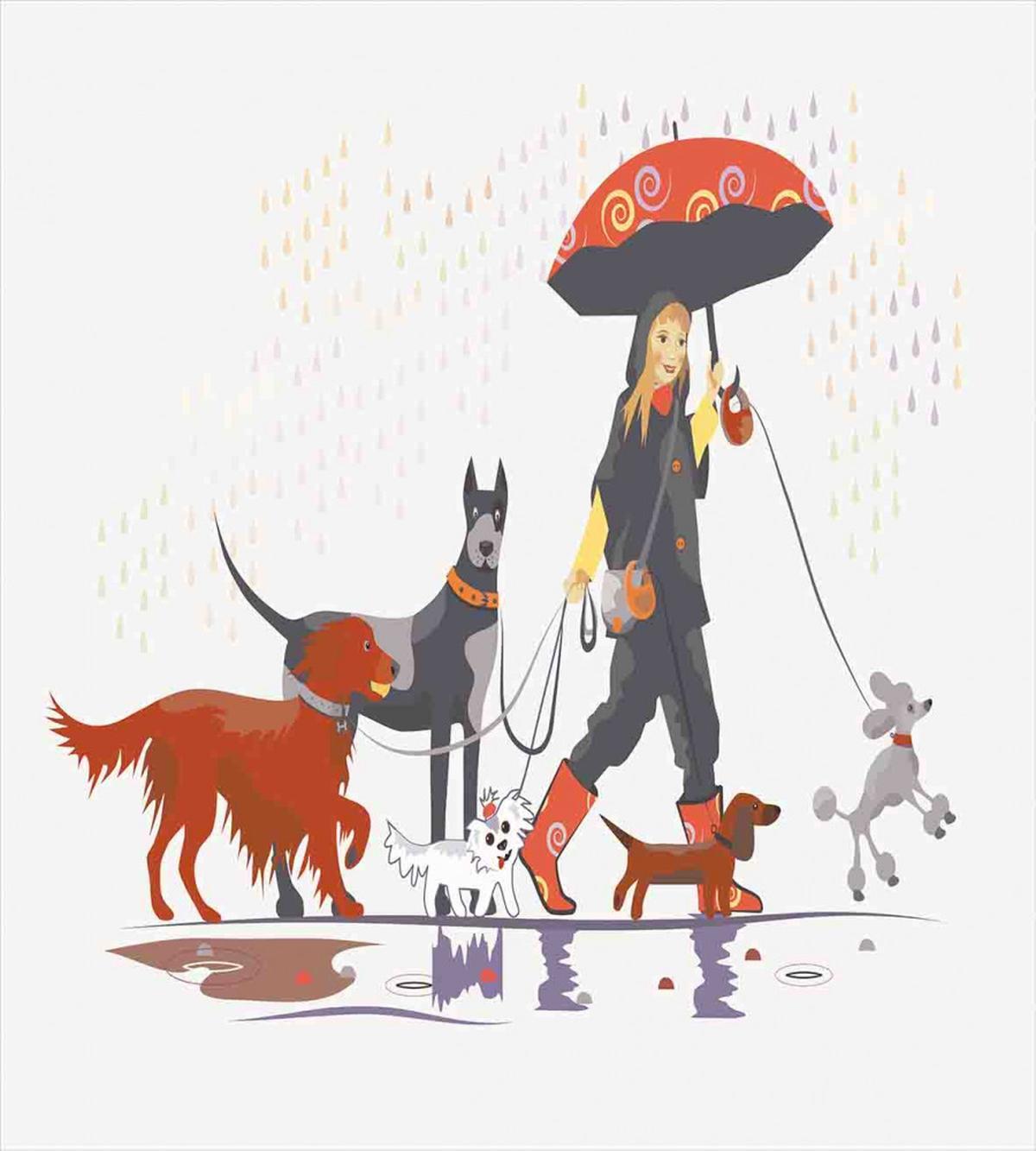 Girl with Dogs in Rain — Pattern