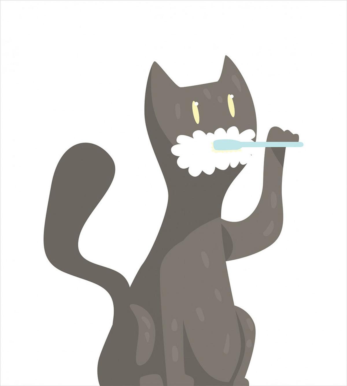 Pet Feline Brushing Teeth Motif — Pattern