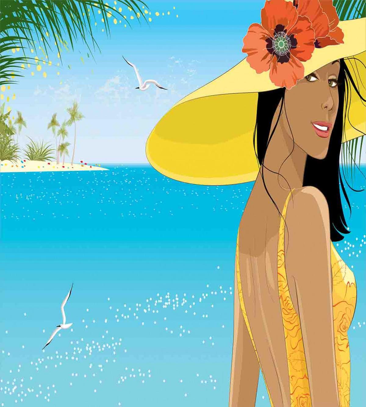 Young Woman Tropical Sea — Pattern