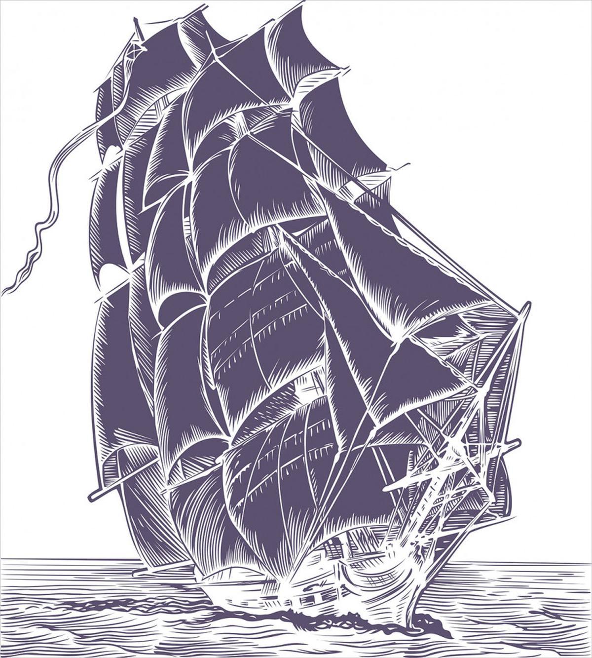 Old Sail Boat in Sea — Pattern