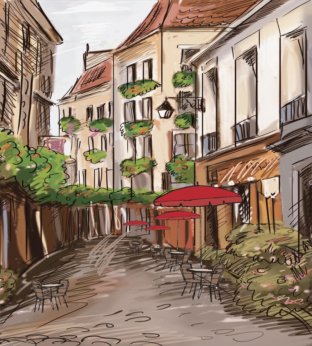 Romantic Patio Scene Sketch — Pattern