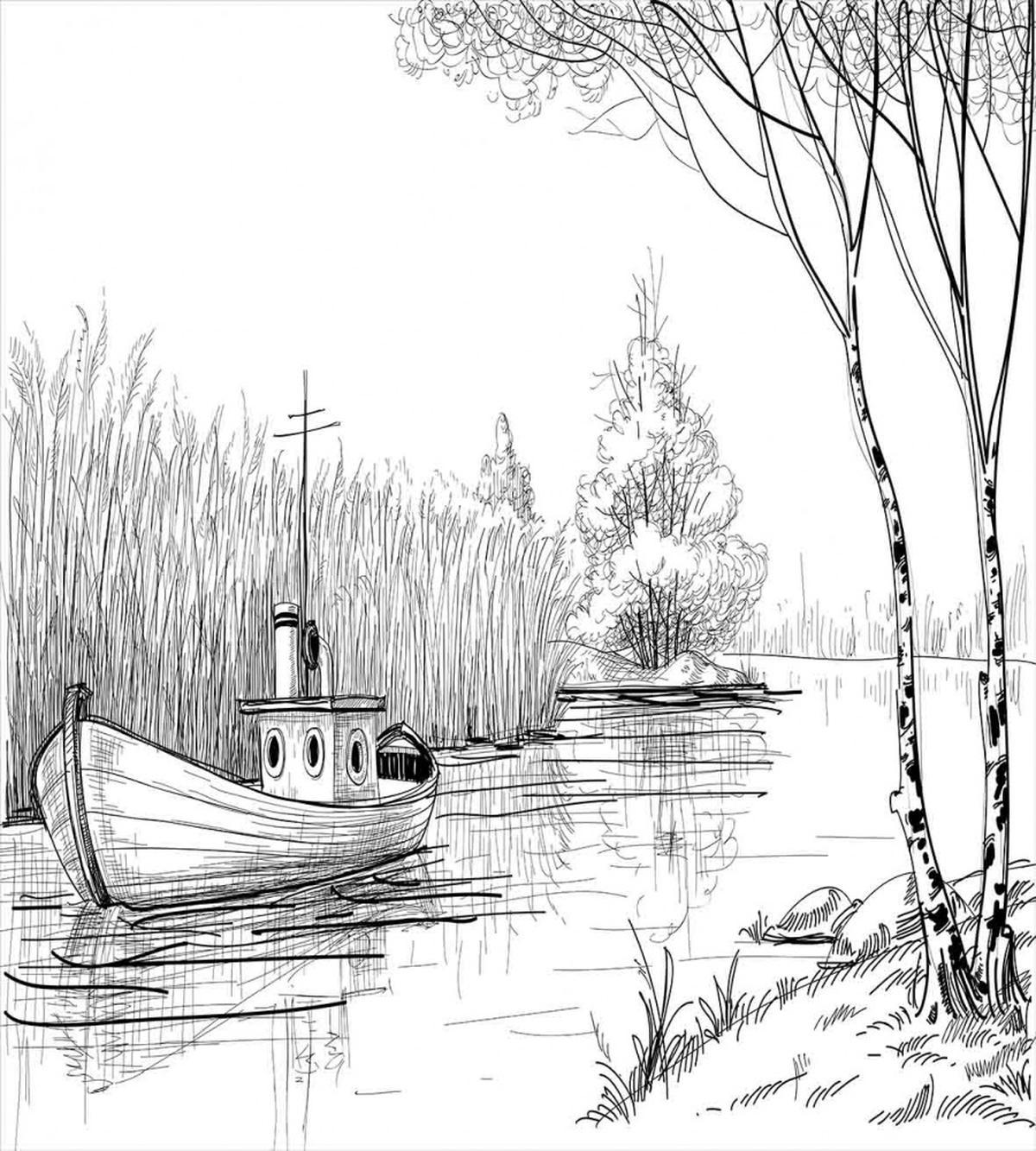 Black White Boat River — Pattern