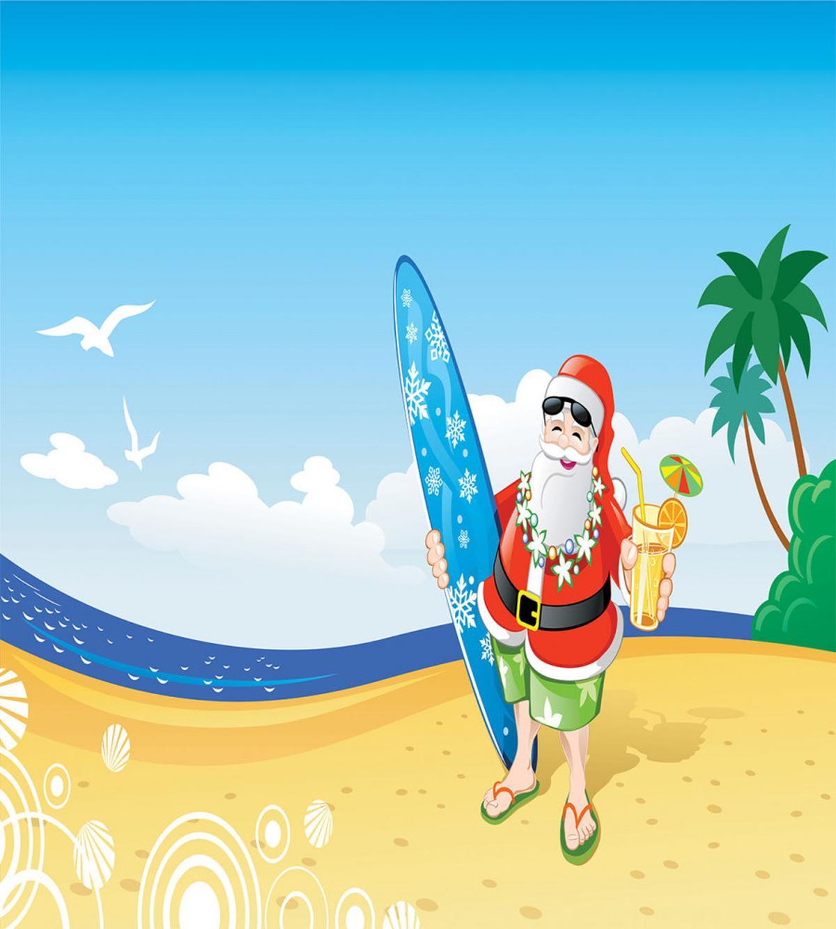 Santa on Beach Surf — Pattern