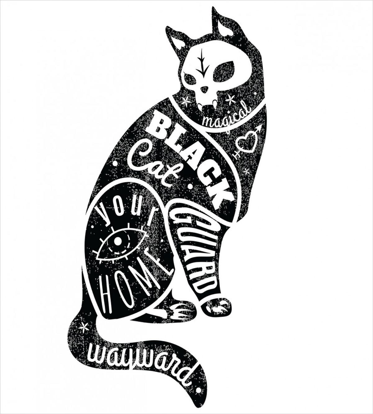 Magic Skull Cat Drawing — Pattern