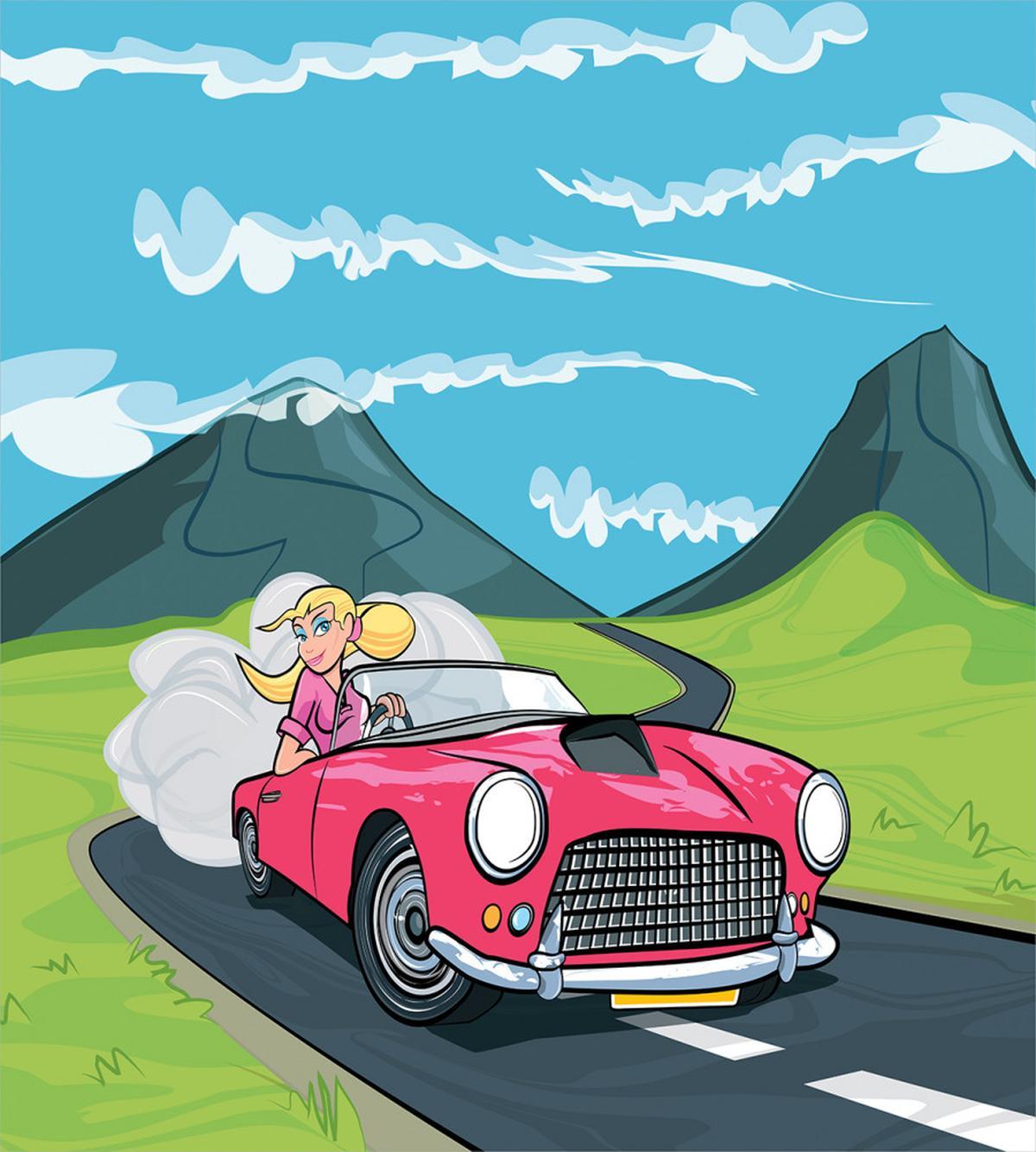 Blonde Girl Drives on Road — Pattern