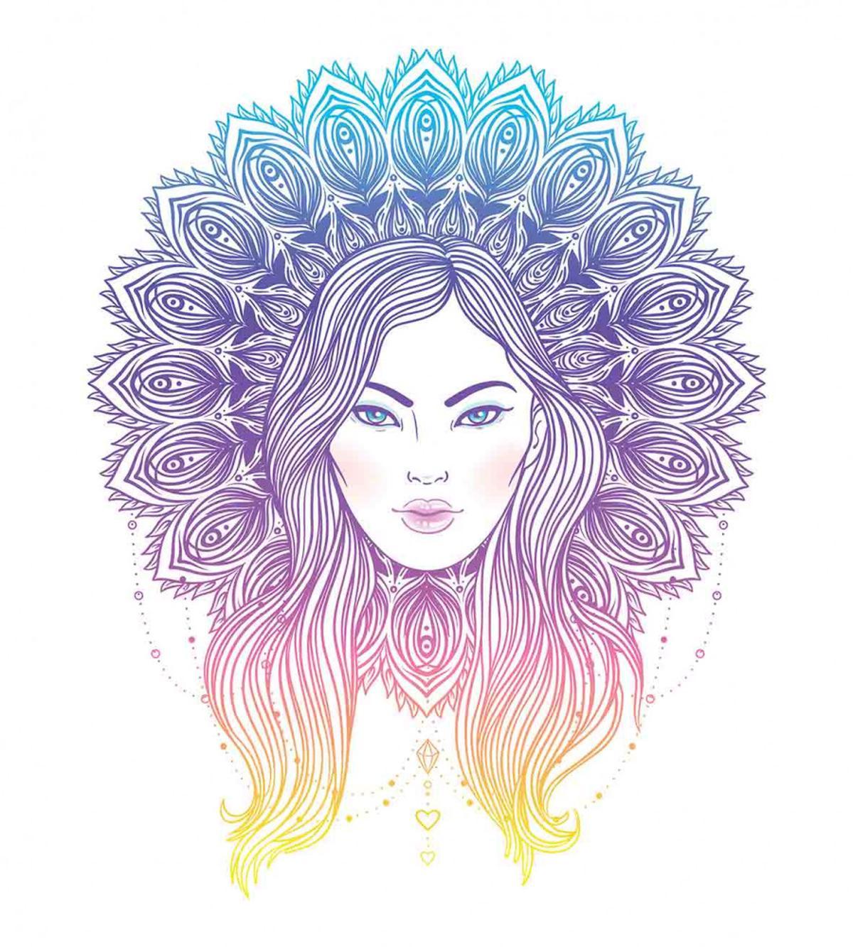 Boho Girl Feather Mandala — Pattern